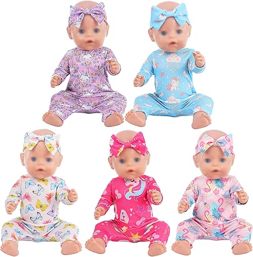 ebuddy 6 juegos de ropa de muñeca de bebé, accesorios para muñecas de 14 a 16 pulgadas, ropa de muñeca de bebé, vestidos de pijamas para muñecas