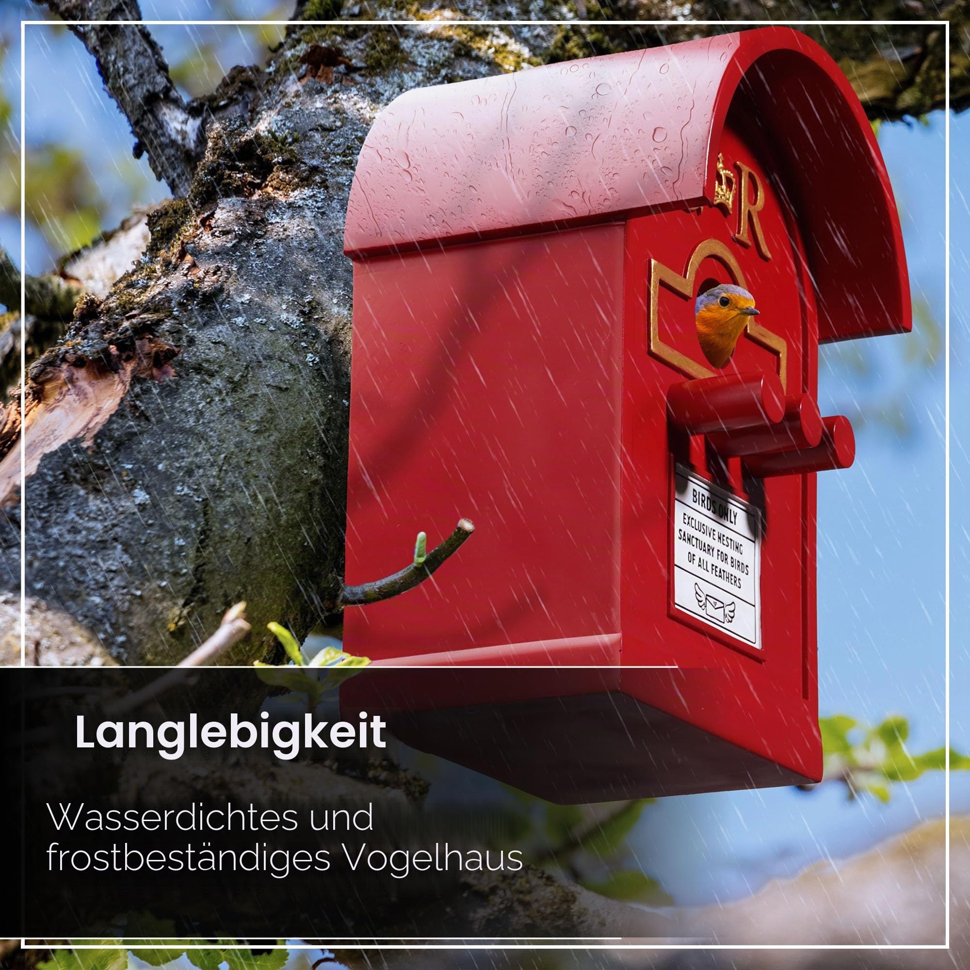 Wrenbury Briefkasten Vogelhaus für kleine Vögel - Hängender Nesting Briefkasten Vogelkästen für Garten - Wetterbeständiges Harz - Wandmontage