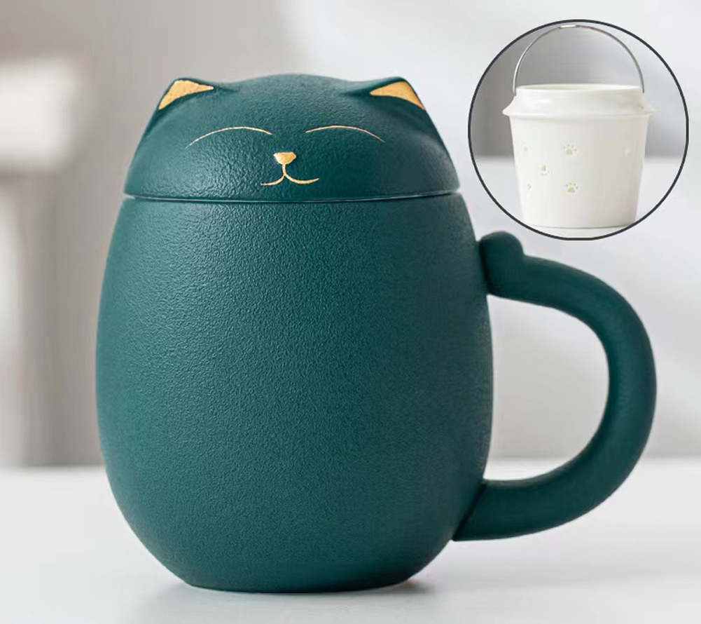 Taza de Té con Infusor y Tapa de Porcelana Diseño Gato 350 ml miniatura 7