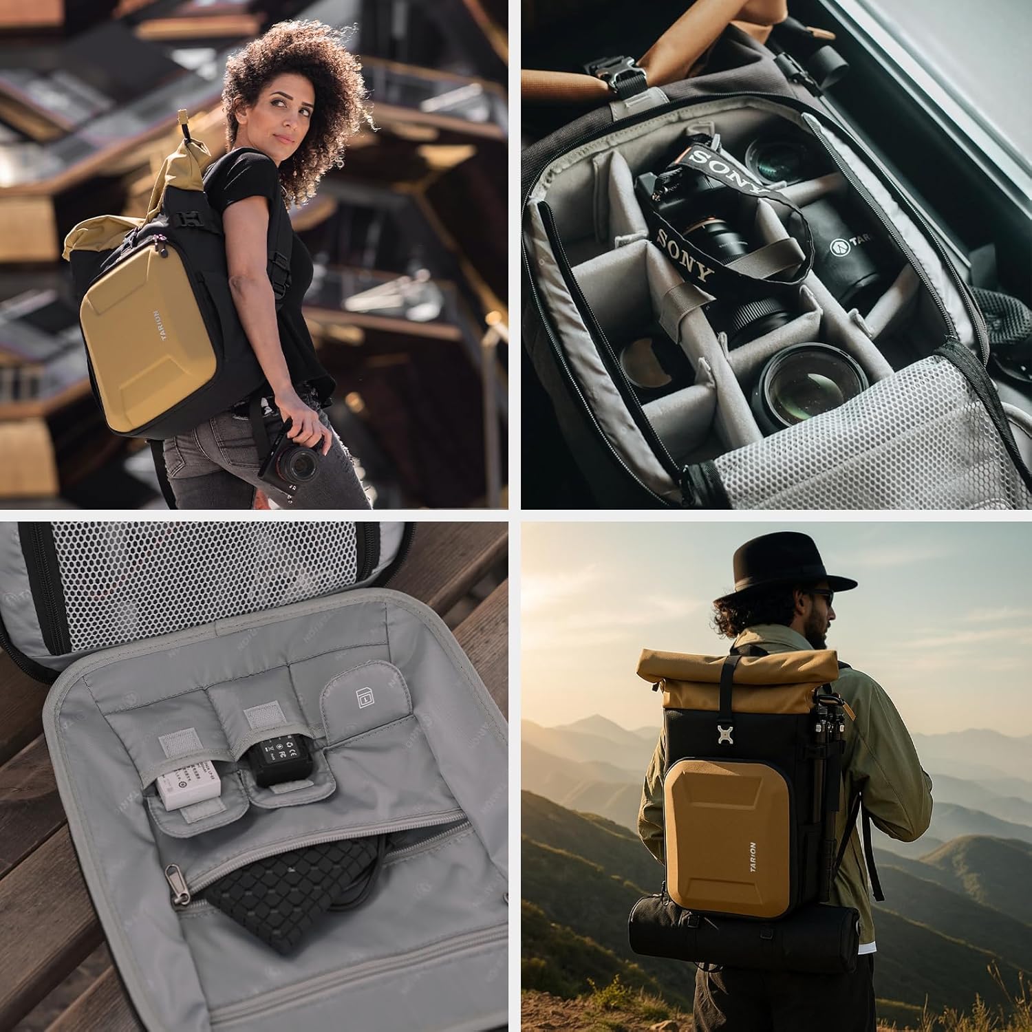 TARION Hardshell Large Camera Backpack - Expandable Camera Bag for Photographers with 16" Laptop Compartment & Side Access & Rain Cover(XH Gold) - Image 8