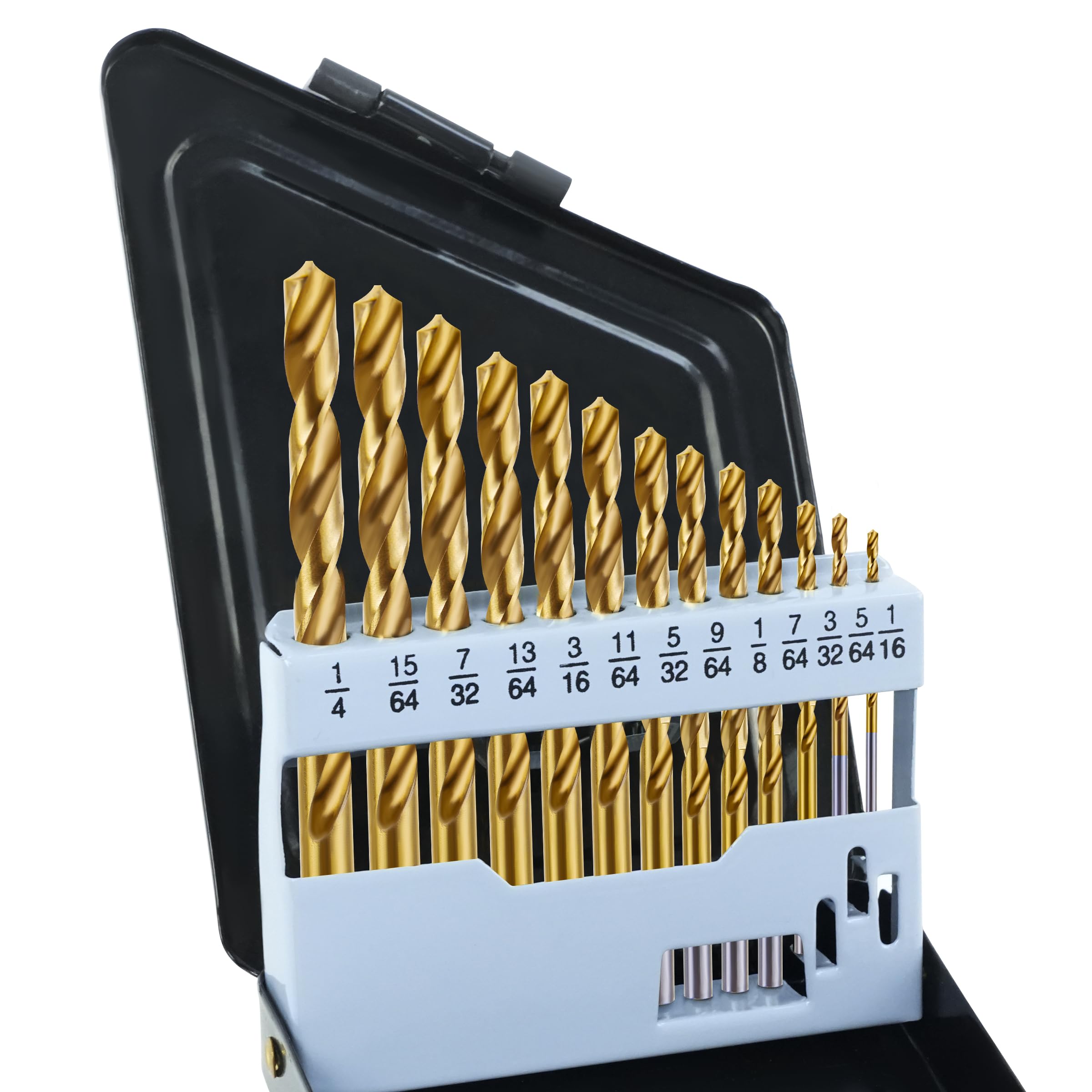 Cobalt Left Hand Drill Bit Set, 13Pcs High-Speed Steel Drills with Titanium Nitride Coating, Reverse Drill Bits for Hardened Metal, Stainless Steel,