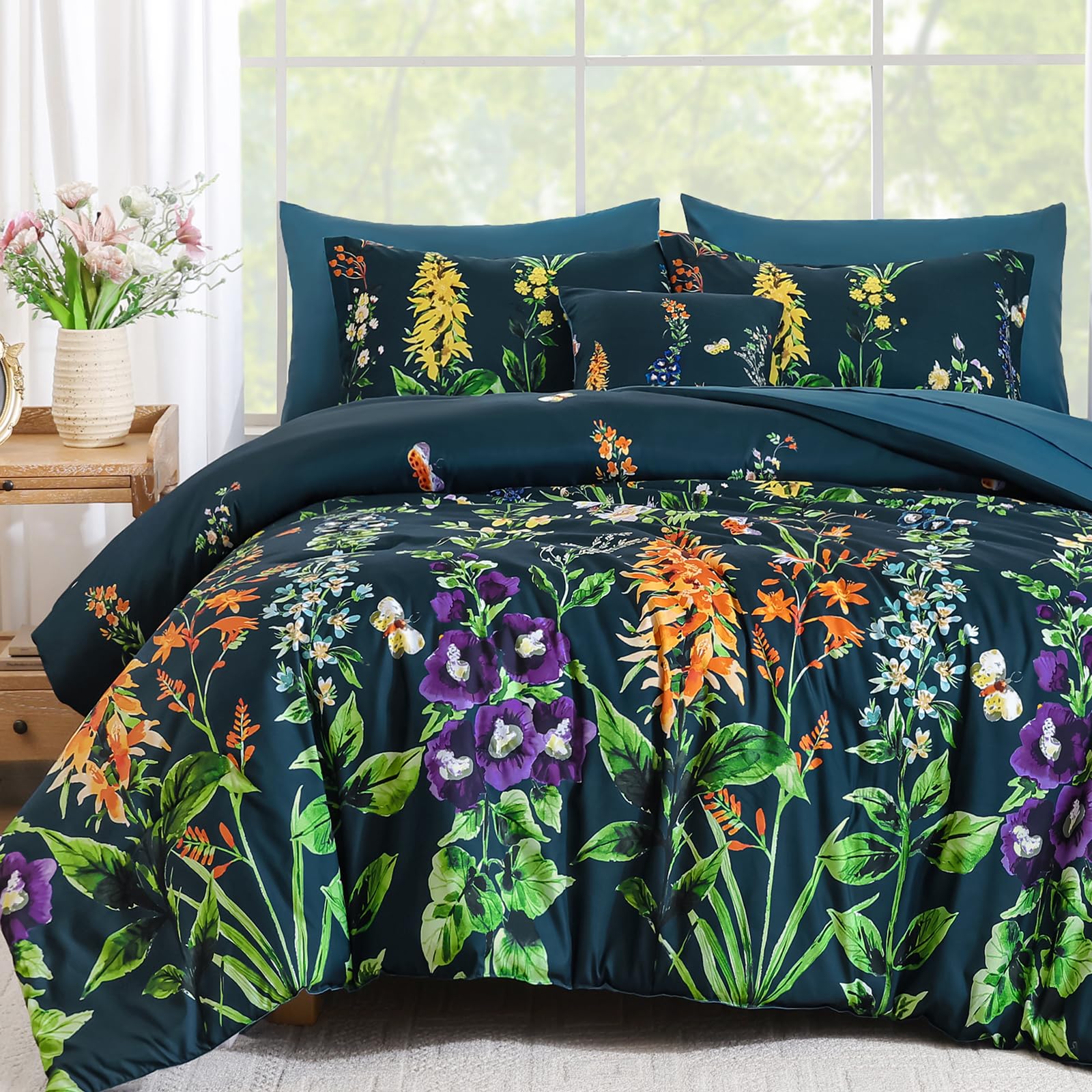 Ensemble de literie de couette imprimé floral haut de gamme WONGS BEDDING 8 pièces