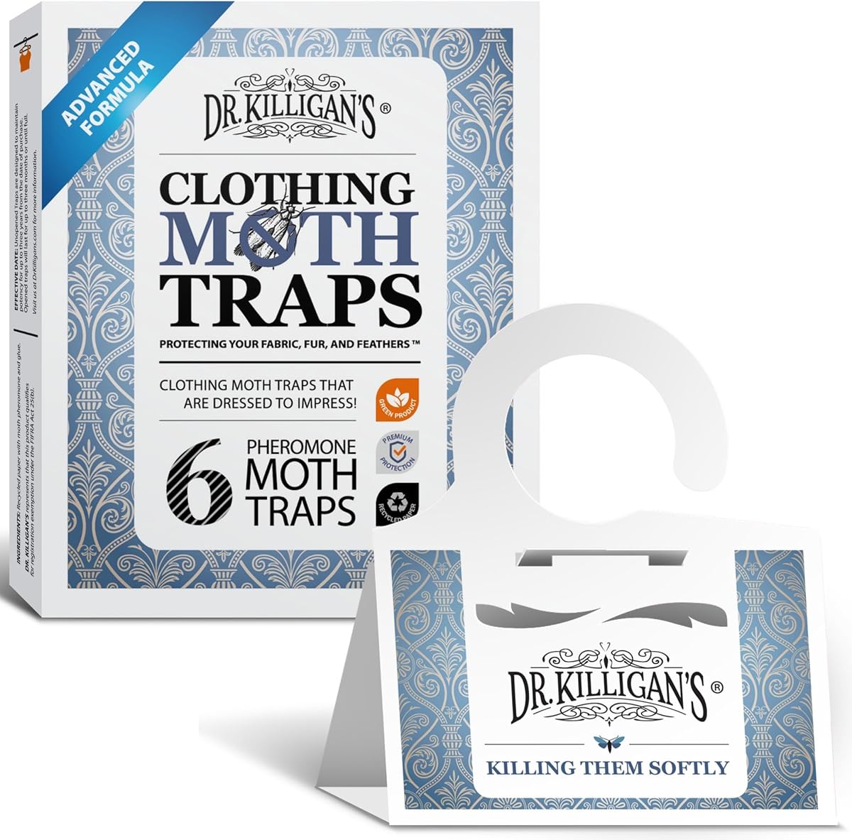 Trampas para polillas de ropa premium del Dr. Killigan con feromonas (blanco, 6 trampas) | Trampas para polillas de la ropa con feromonas, funcionan mejor que las bolas contra polillas, atacan la polilla de la ropa y las fundas para polillas de la ropa