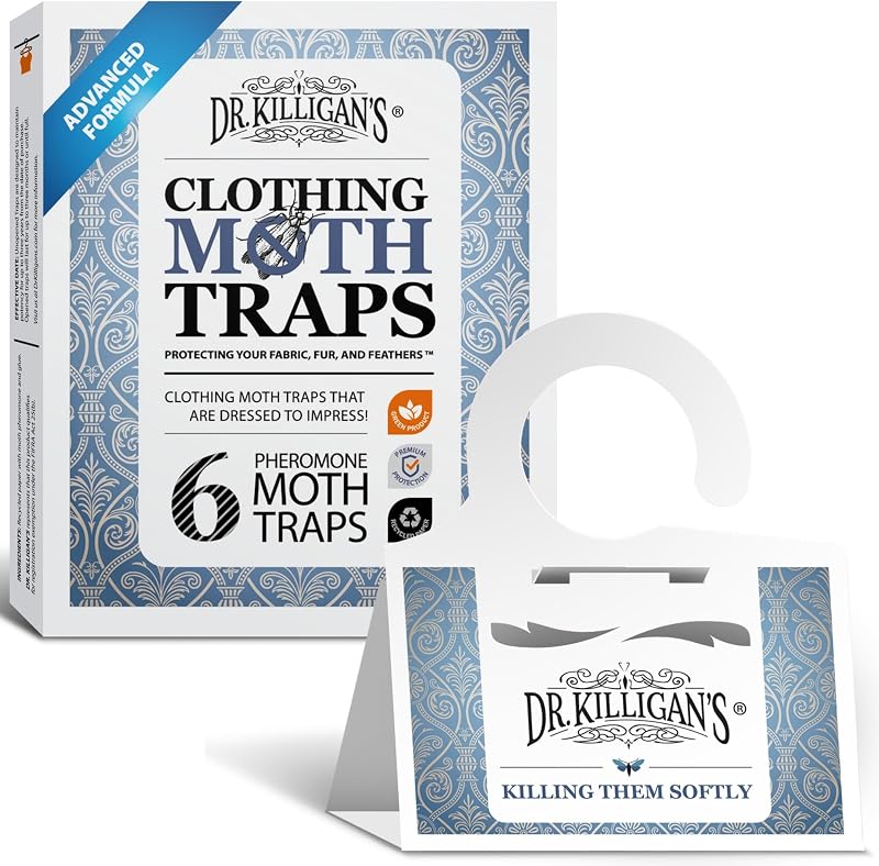 Trampas para polillas de ropa premium del Dr. Killigan con feromonas (blanco, 6 trampas) | Trampas para polillas de la ropa con feromonas, funcionan mejor que las bolas contra polillas, atacan la polilla de la ropa y las fundas para polillas de la ropa