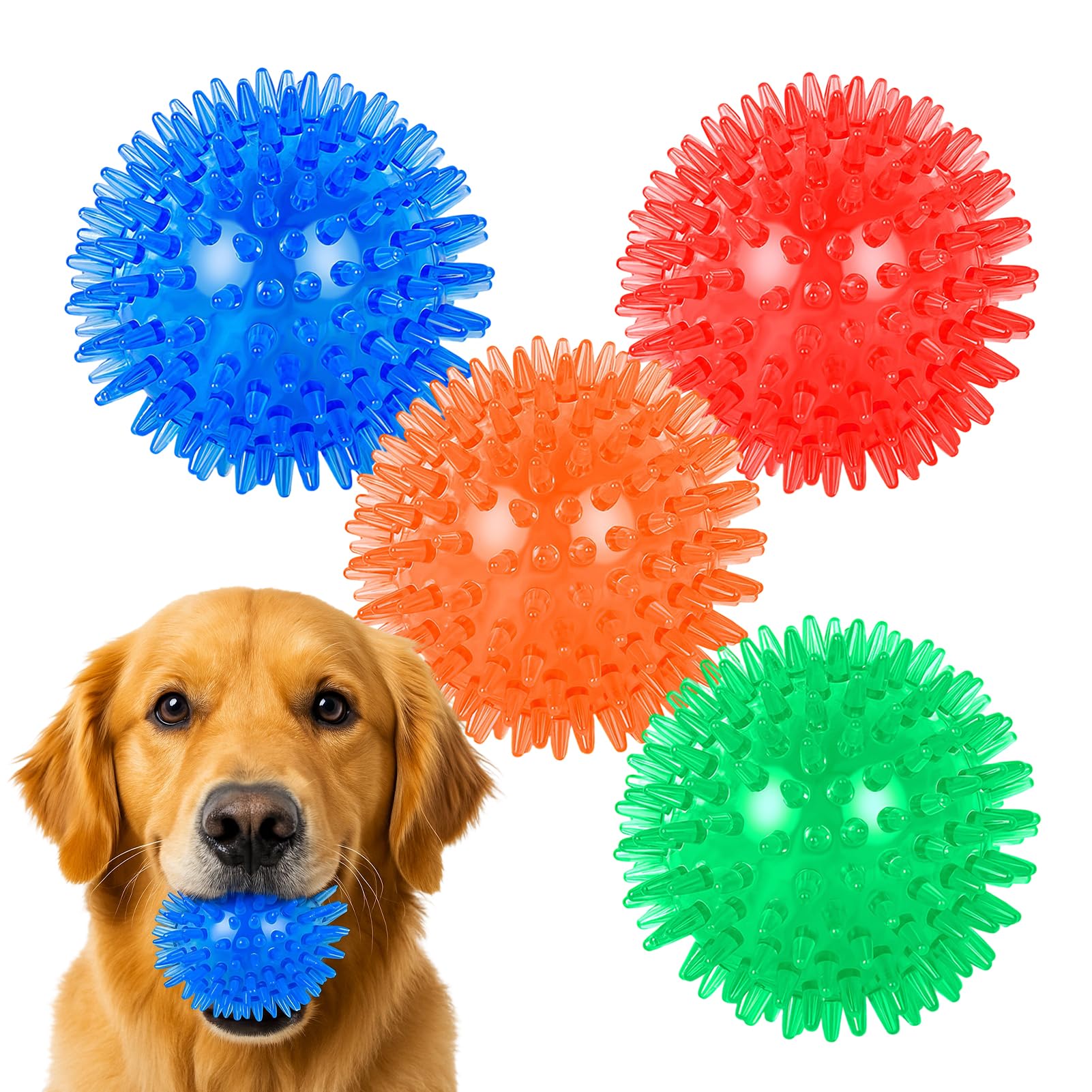 4 Pack Squeaky Dog Ball Toys, Dogs Chew Spiky Ball, balles couinantes pour Chiens, Jouet de Piscine pour Chien Flottant, Jouets à mâcher de Chien pour l’Ennui