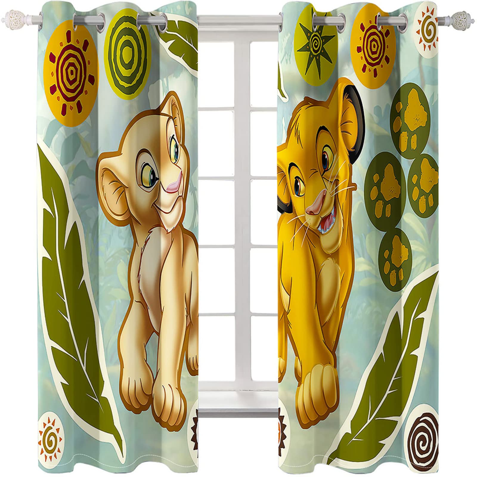 Rideaux Teintés Chambre Enfants 140X160cm Dessin Animé Mignon Petit Lion Économie D'énergie Réduire Le Bruit Thermique Rideaux Isolants Moderne Chambre Enfants