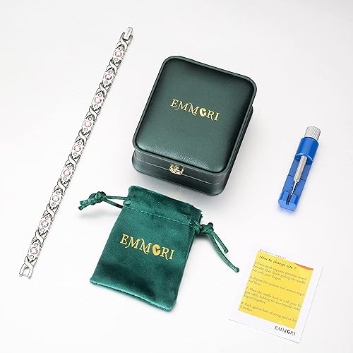 Miniatura 6 de Pulsera magnética ultra fuerte para mujer, 3,500 gauss por imán, pulsera de cristal, longitud ajustable, pulseras magnéticas (plateado)