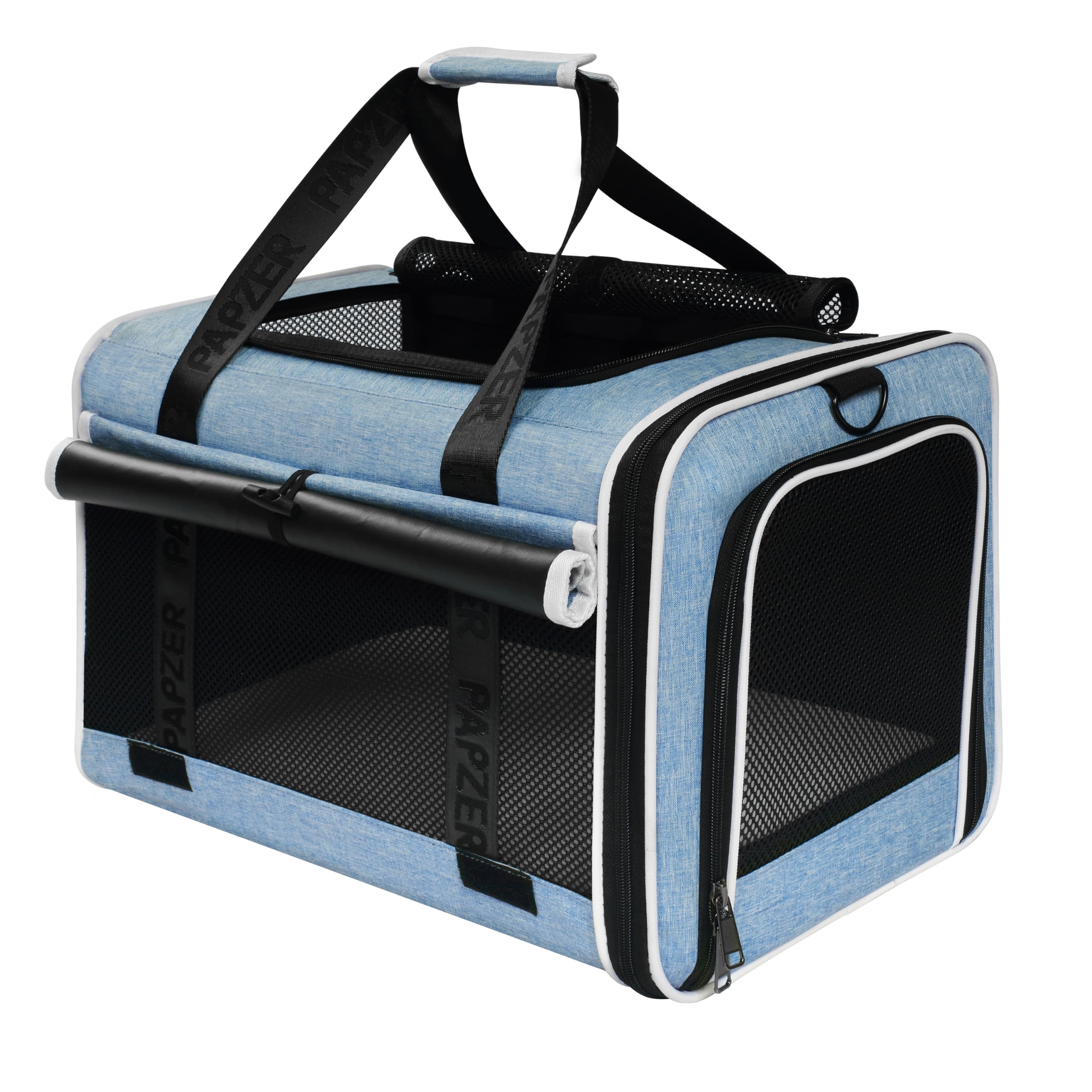 Top Loading Medium Cat Carrier with Privacy Curtain, Delta Approved TSA Pet Travel Crate Suitcase Luggage Sleeve, Soft-Sided Dog Kennel Bag 18x11x11 United Airline Approved Under Seat Blue