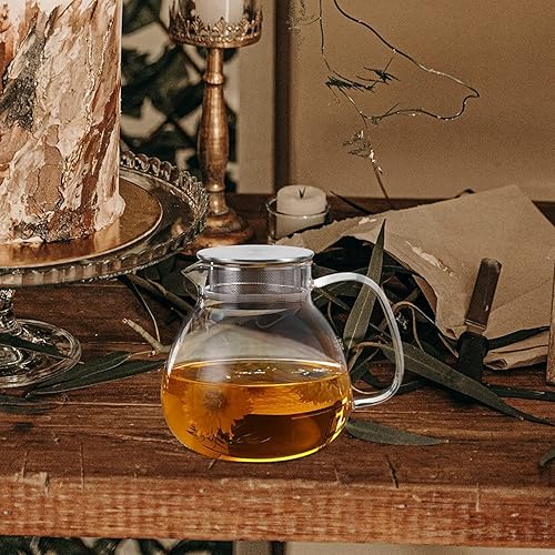 Miniatura 6 de Tetera de vidrio con tapa de filtro de acero inoxidable, estufa de hojas sueltas, jarra de agua para jugo, leche y té helado, 33.8fl oz (4.3 x 3.1in)