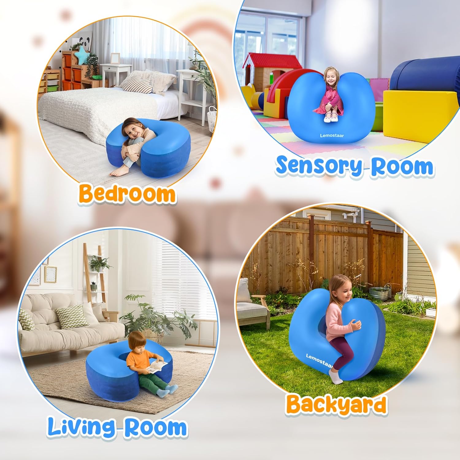 Inflatable Sensory Chair for Kids Toddlers, Soft Squeeze Seat for Kids with Autism & ADHD, Compression Rocking Chair for Sensory Room Must Have, Autism Sensory Products Includes Electric Air Pump