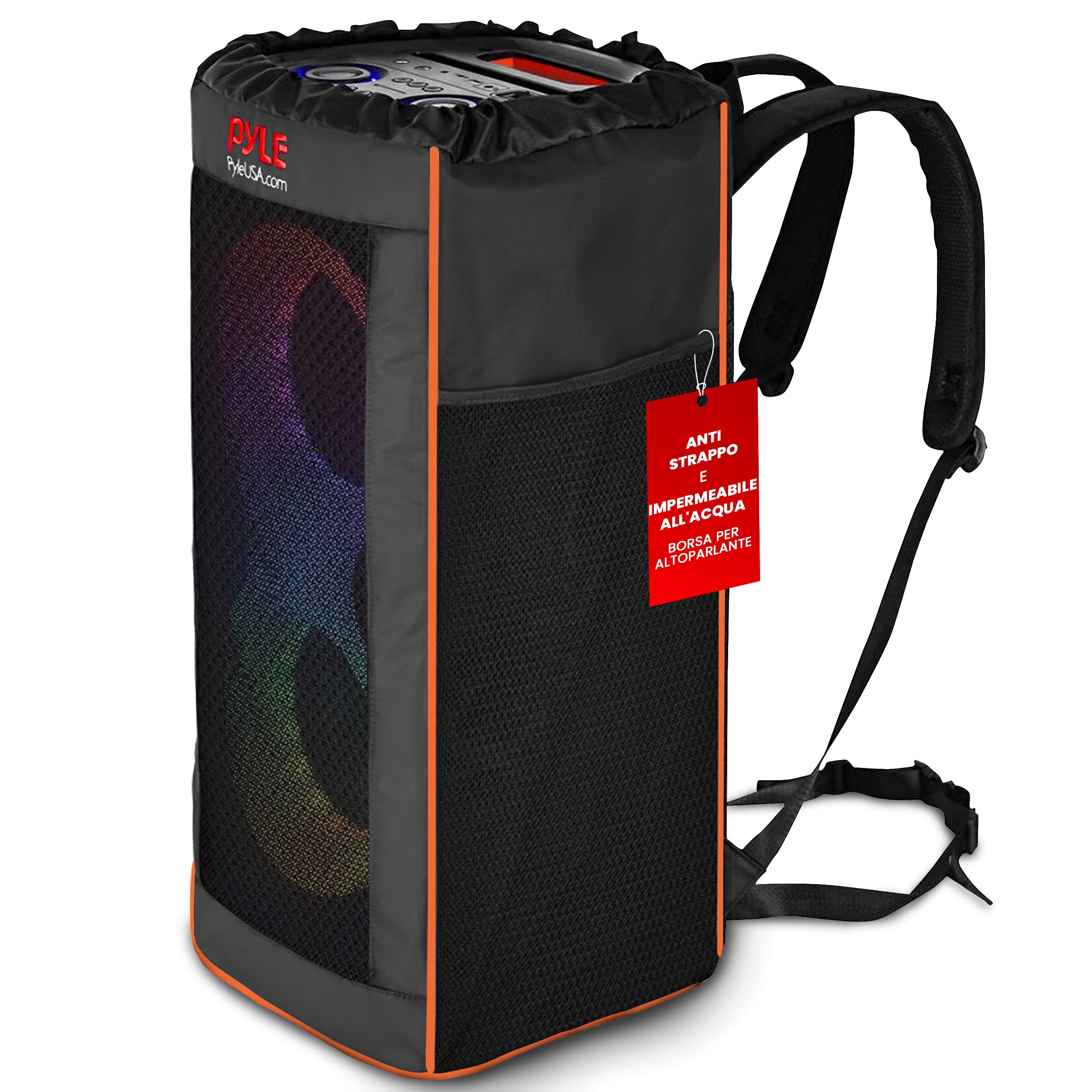 Pyle Borsa Portatile Impermeabile Custodia Antistrappo con Spallacci Regolabili Tasche Laterali e Chiusura a Coulisse 30x30x67 cm per Cassa Bluetooth, Altoparlante Portatile, Speaker
