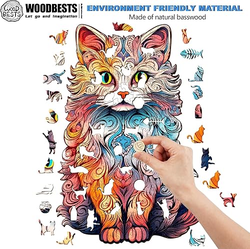 Miniatura 2 de WOODBESTS Rompecabezas de madera para adultos, rompecabezas de gato persa (L, 300 piezas, 16.5 x 11.1 pulgadas), hermosa caja de madera,