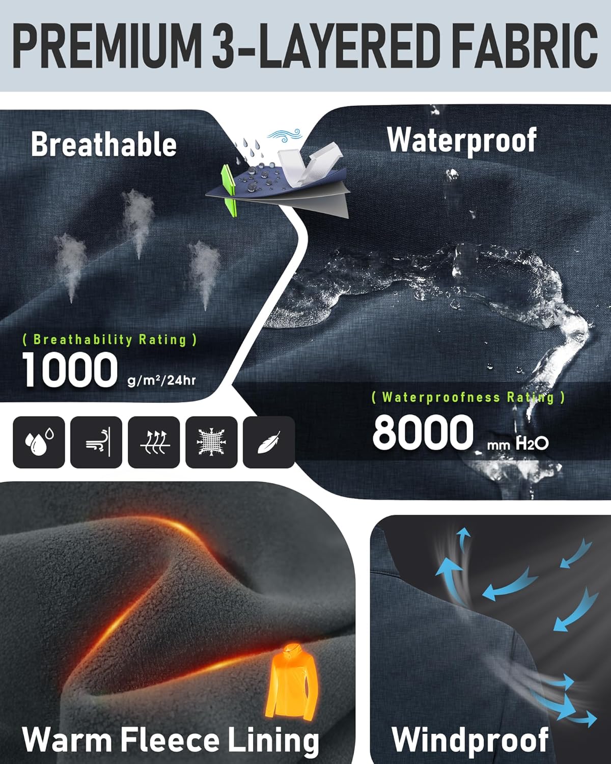 33,000ft Women's Lightweight Softshell Jacket Fleece Lined Windbreaker Waterproof Warm Jacket for Running Golf Hiking - Image 5