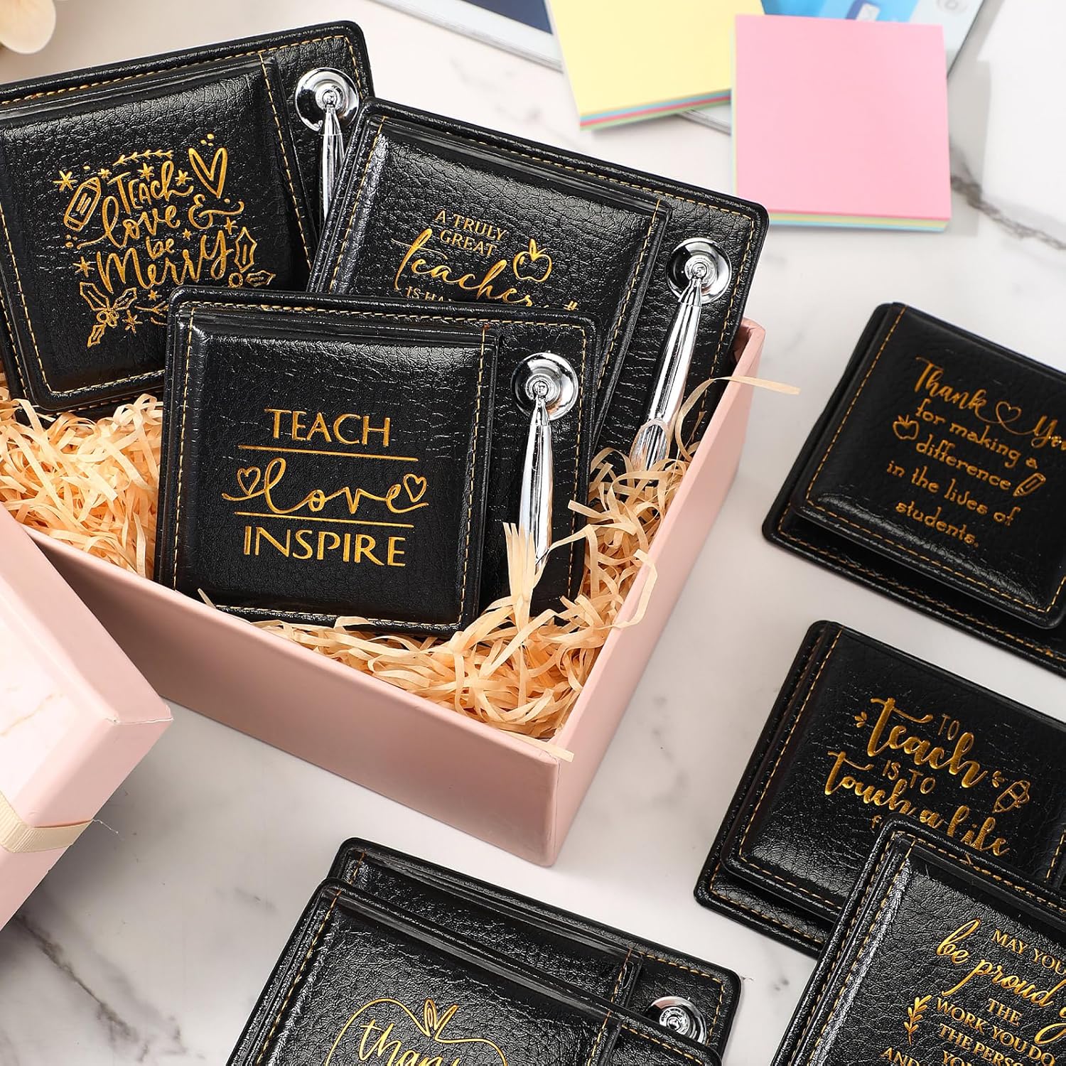 ReliThick 12 Pcs Teacher Appreciation Gifts Sticky Notes Holder Set Thank You Note Organizer for Thanksgiving Teacher Team Staff Office Supplies
