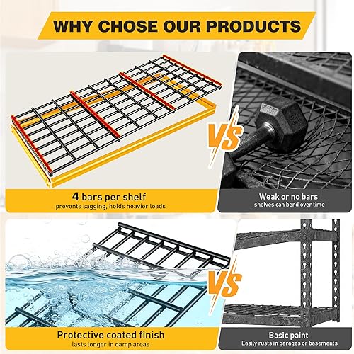 Miniatura 9 de REIBII Estantería de garaje con carga de 3000 libras, estantes de almacenamiento de 5 niveles, estantería de metal resistente ajustable