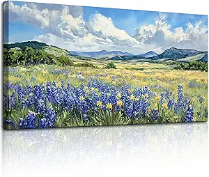 SERIMINO Nature Landscape Wall Art, Wilderness Meadow Wildflower Large Artwork, Rural Scenic Canvas Art Prints, Bright Natural Scenery Pictures Wall Decor Living Room Bedroom Rustic Farmhouse 24"X48"