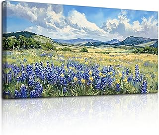 MHARTK66 Wildblumenfeld Leinwand Bilder, 50x100 cm Groß Wandbilder Wohnzimmer Landschaft Bild Aesthetic, Modern Wanddeko Kunstdruck Schlafzimmer Esszimmer Flur Büro Küche Badezimmer