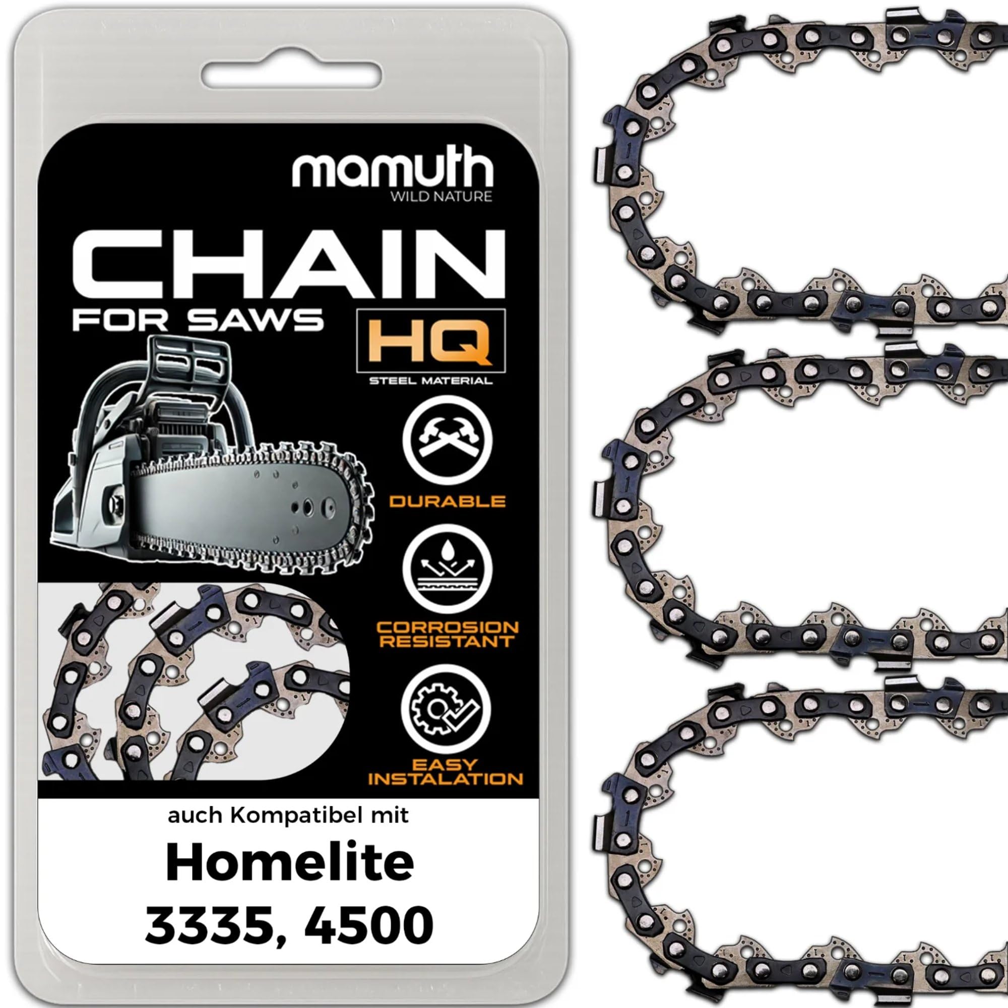Mamuth Wild Nature Saw Chain 3 X 40 Cm, 1.3 Mm, 3/8 Inch 57 Tg, Suitable For Homelite 3335, 4500, Durable Chainsaw Chain, High Cutting Quality