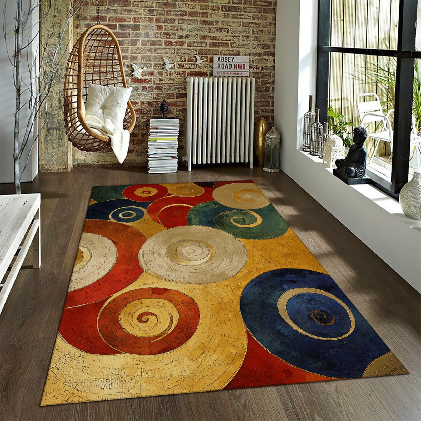 Tapis fil cercles concentriques rétro 120x180 grand tapis coloré lavable