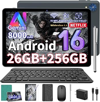 Android 16 Tablet 10 inch - Tablet with Keyboard, 26GB+256GB+2TB, Gemini AI