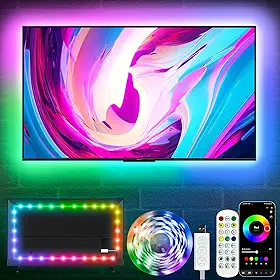 KSIPZE Luzes LED para TV, TV de 5 m, retroiluminação LED para TVs de 45 a 75 polegadas, retroiluminação de TV RGB atrás de sincronização de música, aplicativo Bluetooth e controle de botão, fitas de