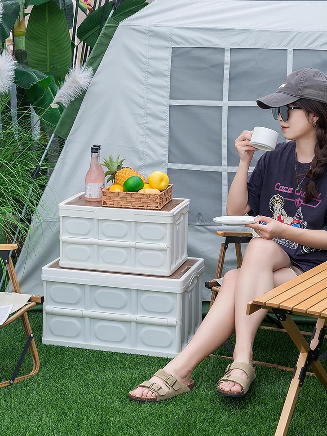 Large Storage Box With Lid, 55L Car Trunk Storage Box, Foldable And Stackable Storage Box, Clothing Storage Box, Suitable For Home Organization, Outdoor Camping And Picnicking, Fishing