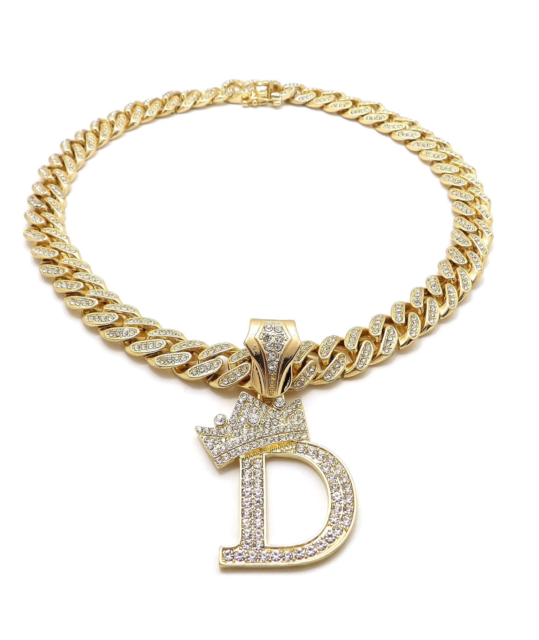 BLINGFACTORYHip Hop Alphabet Initial D Pendant & 12mm 18" Full Iced Box Lock Cuban Chain Necklace