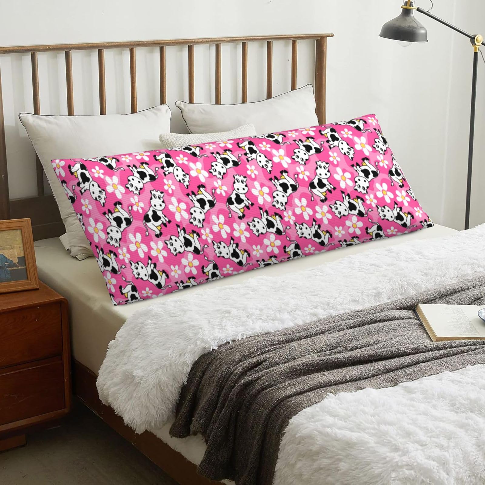 Cute Cow, Body Pillow Cover with Zipper,Long Body Pillowcase 20 x 60 in