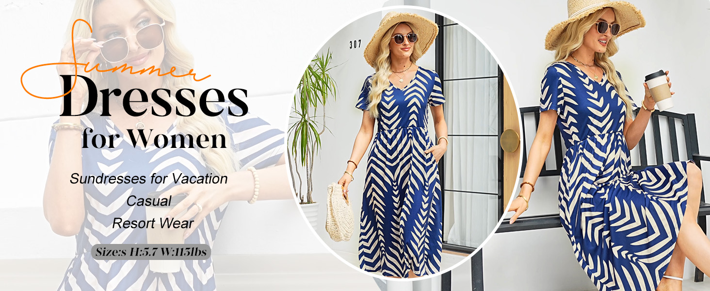 OFEEFAN Summer Dresses for Women Flowy Short Sleeve V Neck A Line Dress  Spring Beach Vacation Casual Dresses Midi Maxi Dress Sundresses for Women  Black Beige Palm S at Amazon Women's Clothing