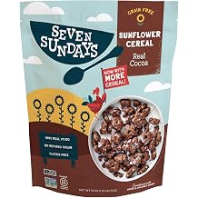 Seven-Sunday Sunflower Cereal, Real Cocoa - 18 oz Family Size - Grain-Free, Gluten-Free, Vegan Breakfast Cereal - No Refined Sugar, Paleo Friendly