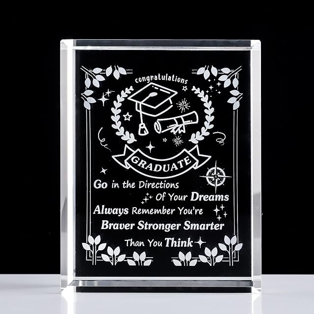 Graduation Gifts for Him Crystal Plaque Keepsake for Graduate High School College PHD Masters Degree, Congratulation Glass Paperweight Ornament Ideas for Friends Son