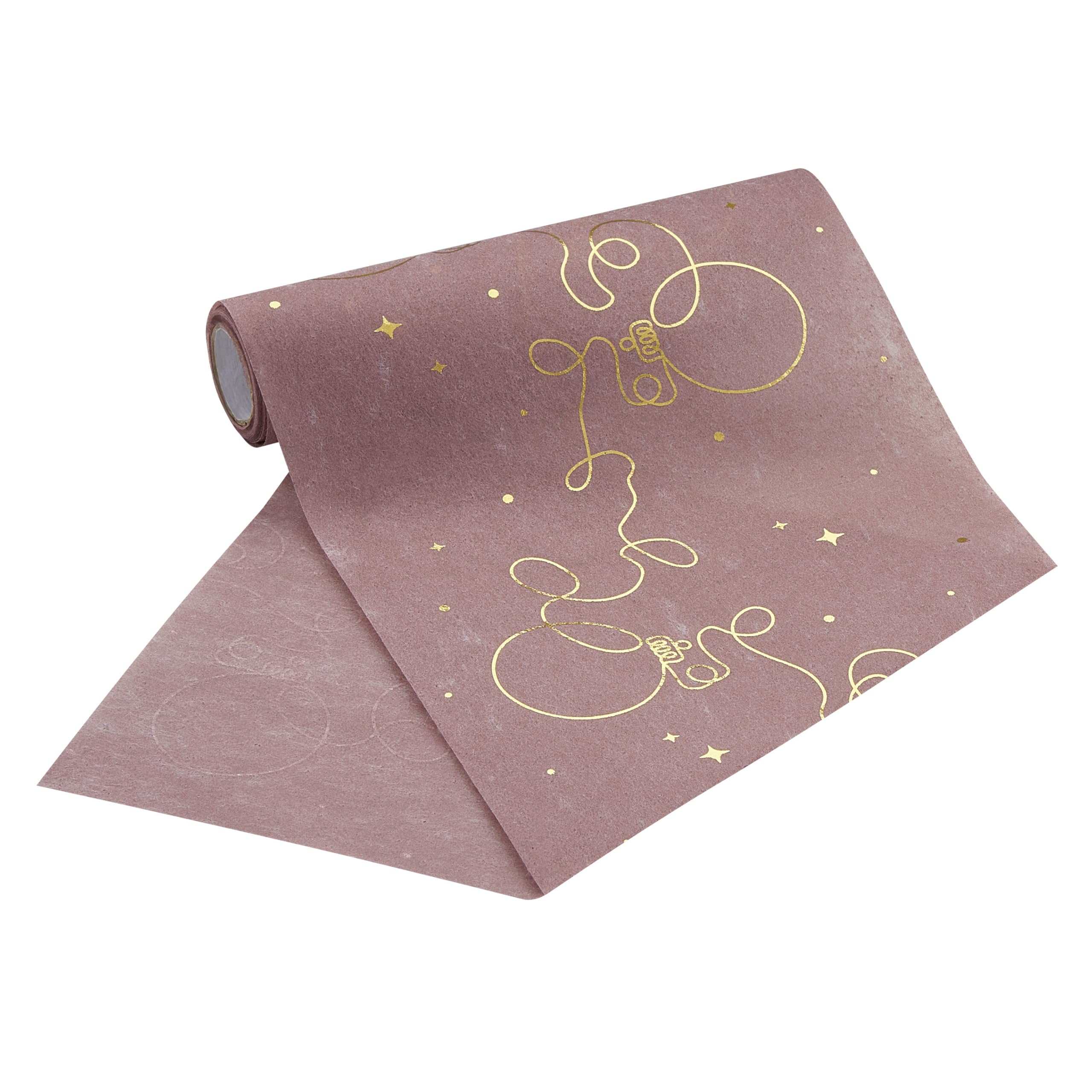 100%Mosel Camino de Mesa de Fieltro, en Rosa Viejo, Bolas de árbol de Navidad Doradas (20 cm x 5 m), Elegante decoración de Mesa para Navidad y Adviento