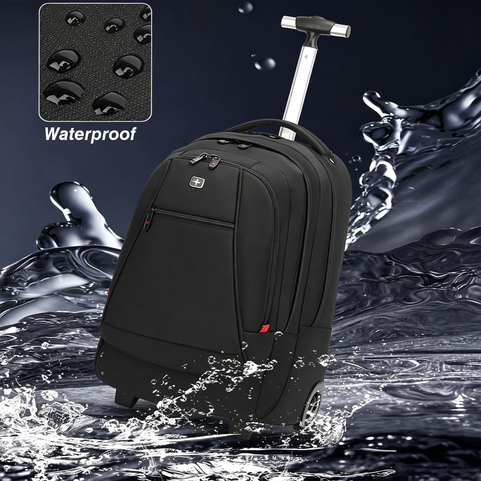 Mochila de Viaje de 50 L con Ruedas, Gran Capacidad, con Ruedas silenciosas y duraderas, Correas Ocultas para Viajes o Negocios,Negro