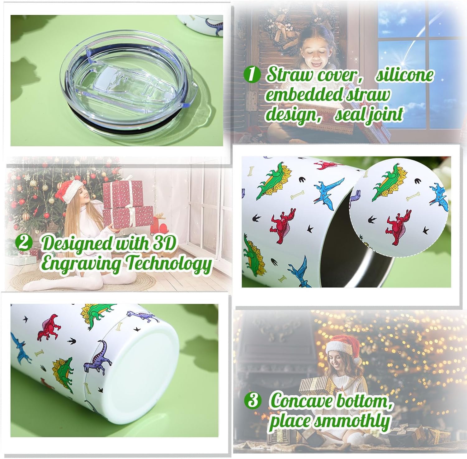 Yahenda 3 Pcs Dinosaur Christmas Animal Gifts for Women, 20 oz Skinny Water Tumbler with Lids and Straw Novelty Socks Fashion Makeup Bag, Christmas Presents for Friends Lover - Image 5