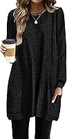 OFEFAN Women's Long Sleeve Tunic Sweaters with Pockets - Loose Fit Fall Tops, Slimming Vertical Stripes