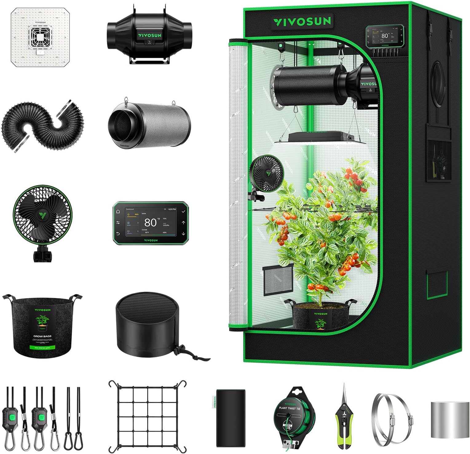 VIVOSUN GIY PRO Smart Grow Tent Kit, 2x2ft 1-Plant System, WiFi-Integrated Automatic Grow System with 2000D Mylar Grow Tent, Full-Spectrum Programmable Grow Light, Enhanced Ventilation & Circulation