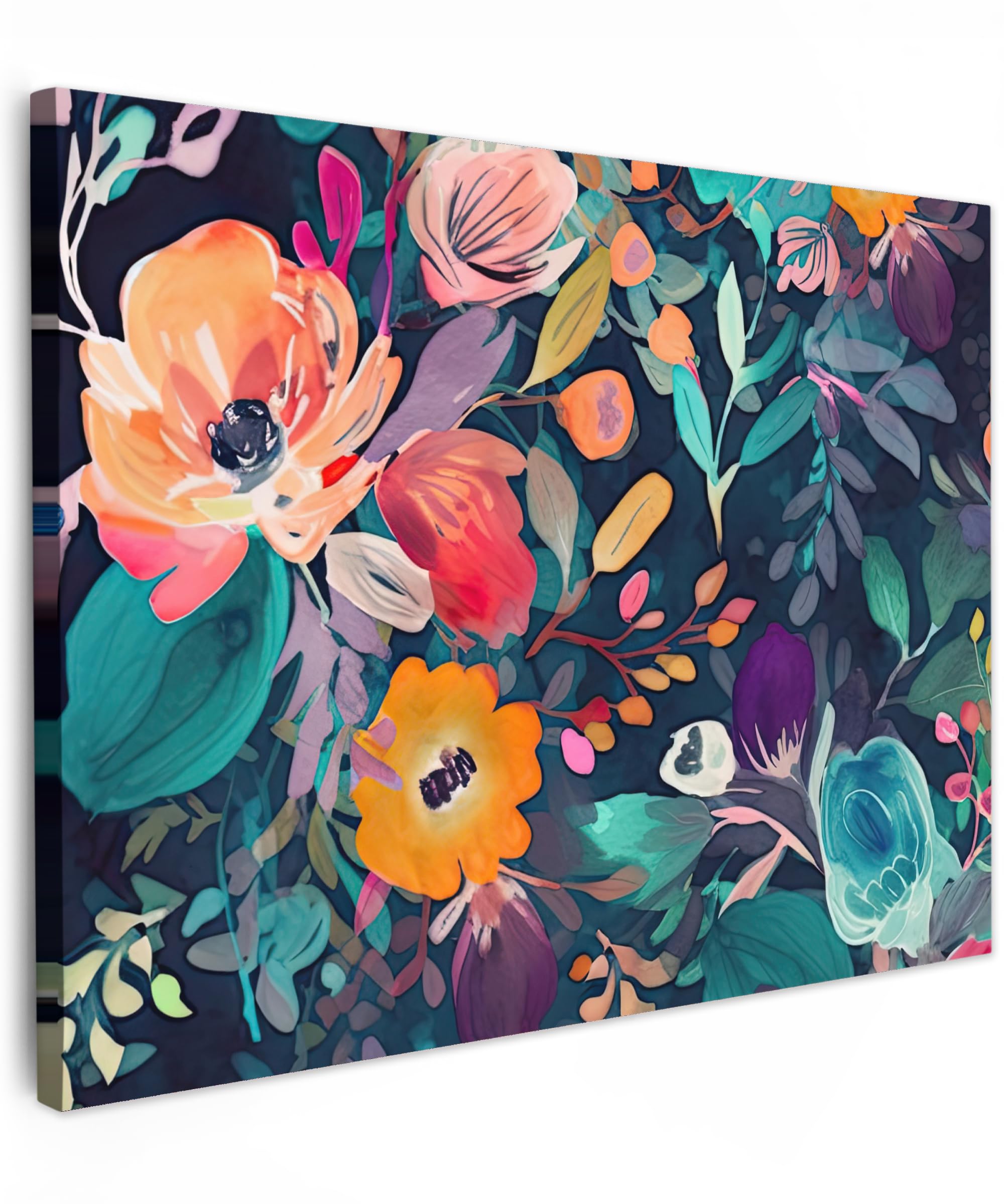 MuchoWow© Canvas Wall Art 16"x12" / 40x30 cm Decor Paintings Print framed on Canvas Pictures for Hallway Colourful - Flowers - Art - Nature - Hippie — image 1