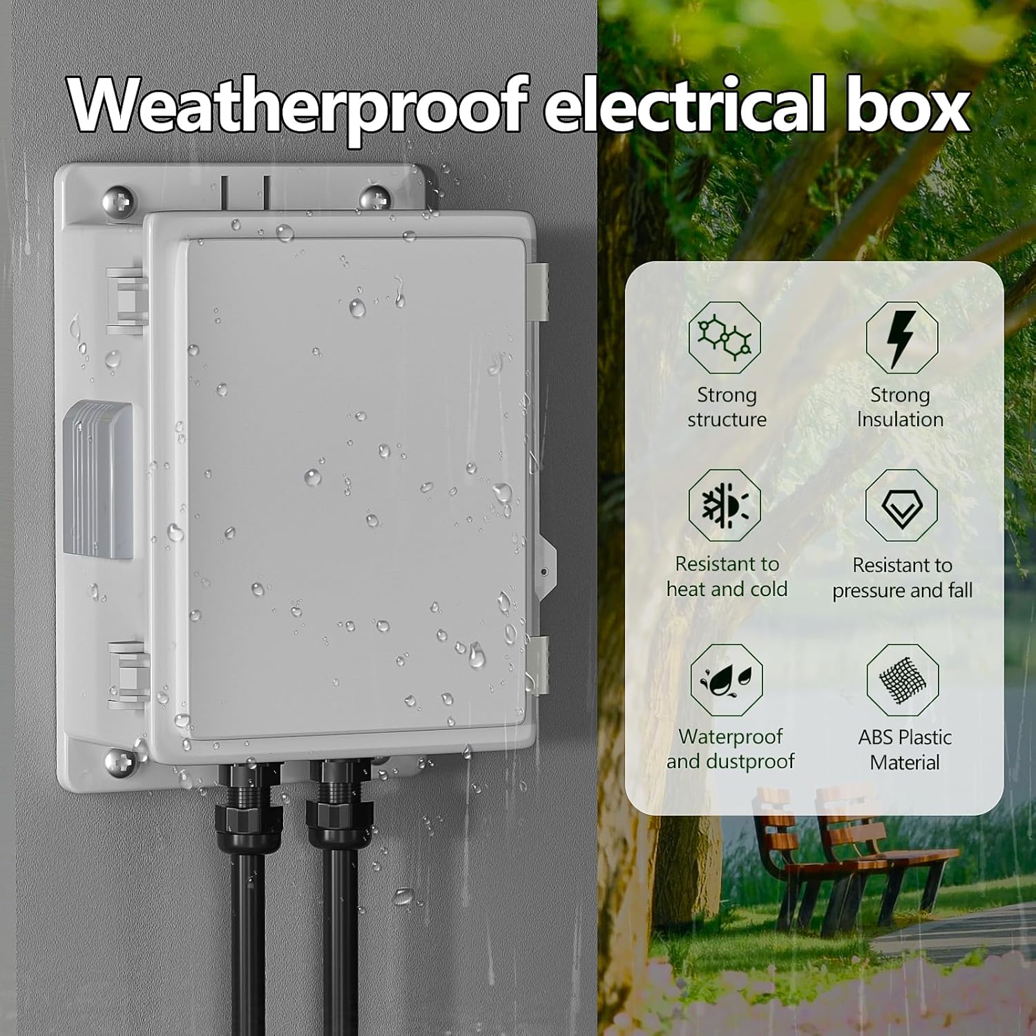 outdoor waterproof electrical junction box, abs water resistant enclosure with internal mounting panel & hinged cover (10,4" h* 7.3" l* 5.1" w) 10,4"h* 7.3"l* 5.1"w