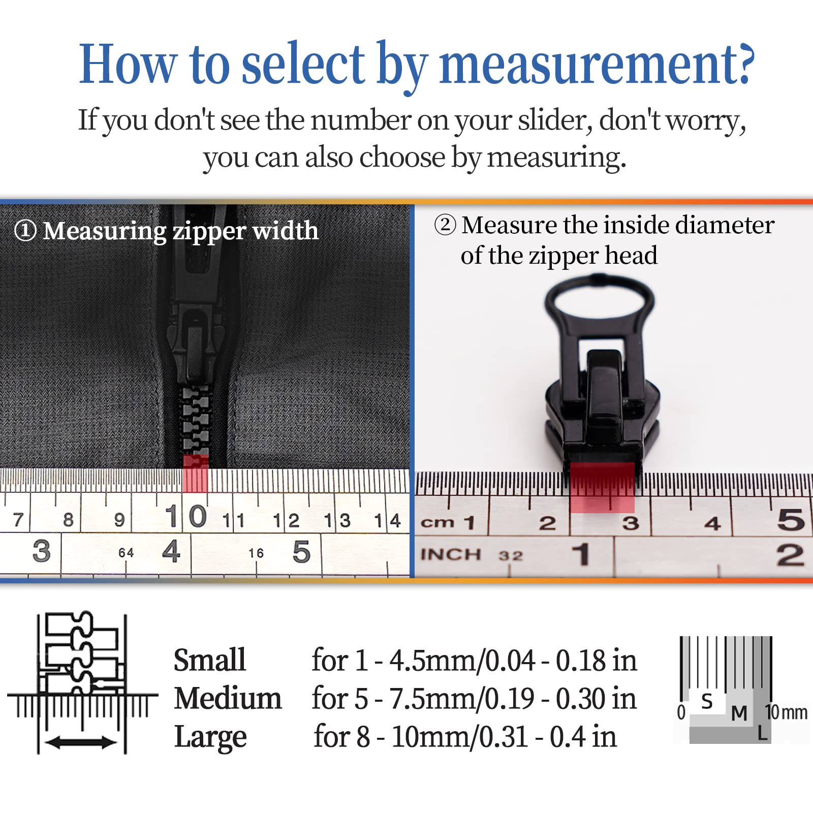 munkees® Set di riparazione per cerniera lampo - Universale e facilissimo da usare - Set di riparazione per cerniera lampo - Zip di ricambio per kit di riparazione (1 x M, L Argento)