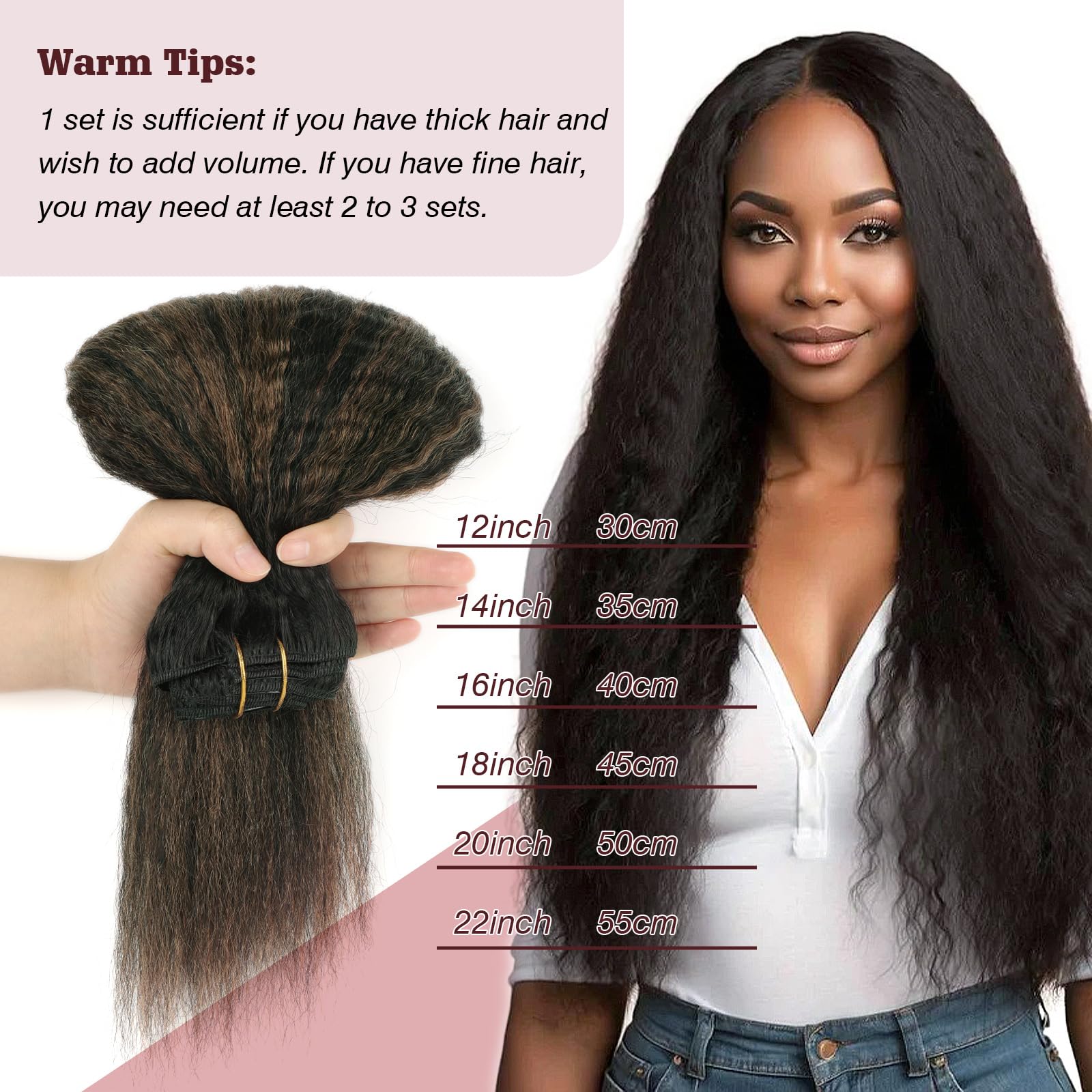 Sixstarhair Estensioni dei capelli umani Kinky Straight Clip Ins Doppia Trama con Radici Nere che si decolorano In Nero Naturale Con Marrone Cioccolato 4# per Donne Nere 120g 50cm 7 Pezzi