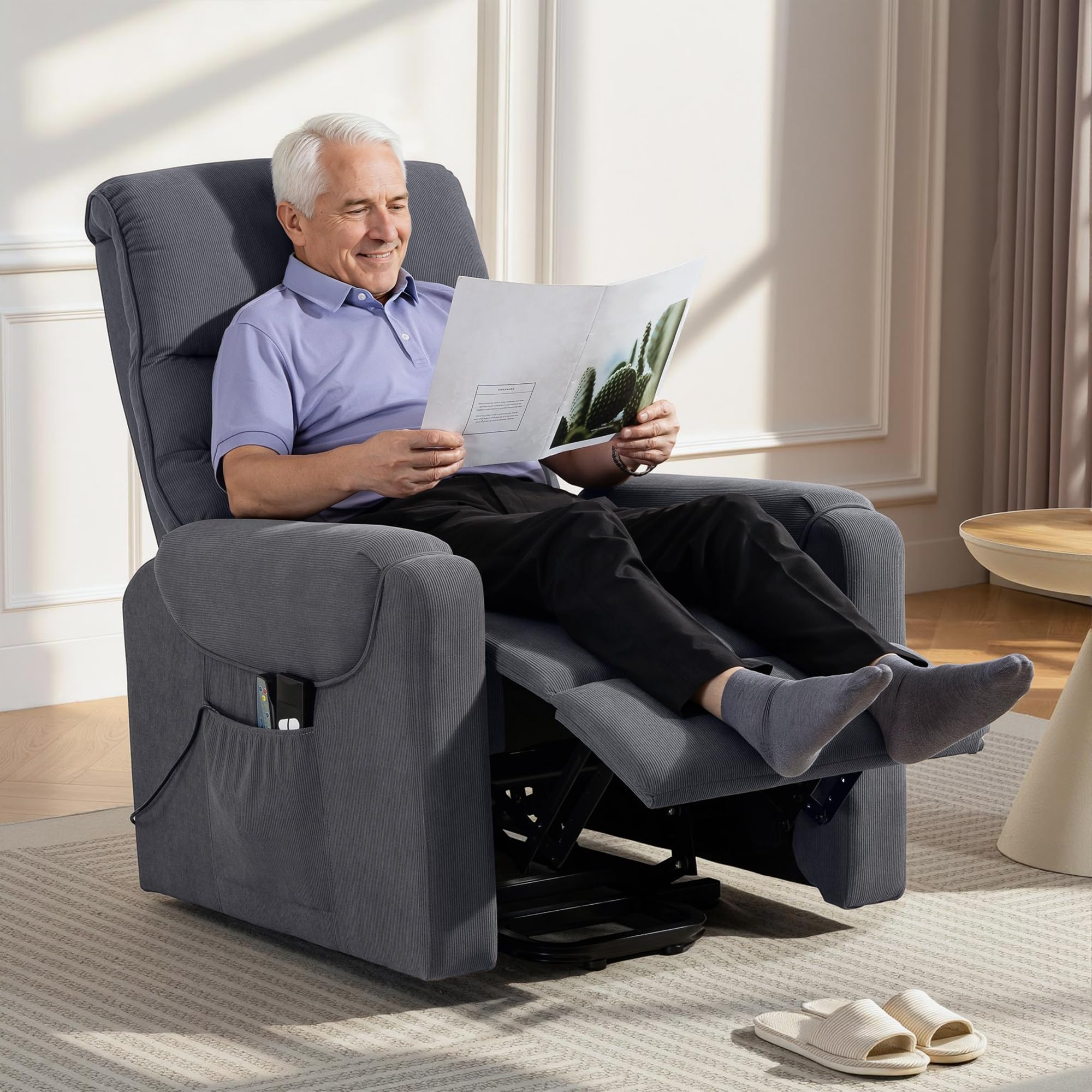 HOMCOM Sillón Relax Reclinable Eléctrico Levanta Personas, 8 Puntos de Masaje, 2 Controles Remotos, Gris