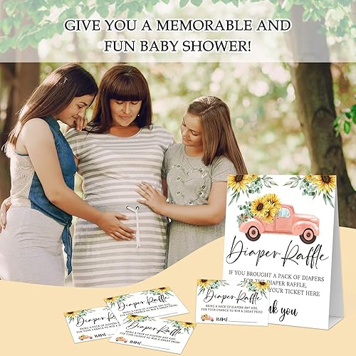 Miniatura 5 de Juego de rifa de pañales para baby shower, 1 letrero y 50 boletos para rifas de pañales, mariposas doradas lilas, decoraciones de juego para fiesta