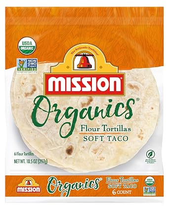 Mission Organics Flour Tortillas, Non GMO, Trans Fat Free, Medium Soft Taco Size, 6 Count