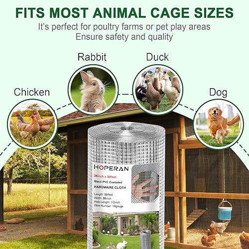 Miniatura 14 de HOPERAN Black Hardware Cloth - Malla de 1/2 pulgada, 36 x 50 pies, alambre de pollo recubierto de PVC calibre 19, vinilo + valla galvanizada