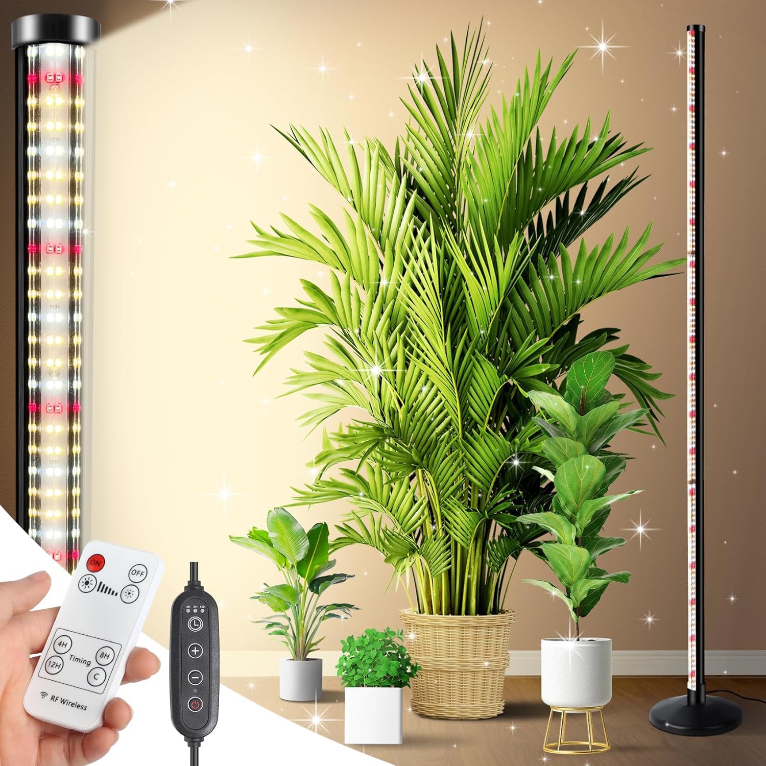 スタンディング型 植物育成ライト 6000K フルスペクトル タイマー付き 252LED 垂直型 10段階調光 高さ調節可能 120°広角照射 屋内植物用