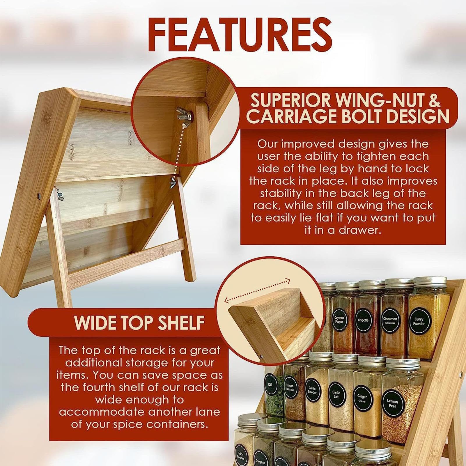 Generisch Gewürz-Organizer-Rack Platzsparende -Riser, Aufbewahrungs-Riser | 3-Stufiger Holz-Parfümständer für Bad, Gewürze, Parfüm, Kosmetik, Nahrungsergänzung und unordentliche
