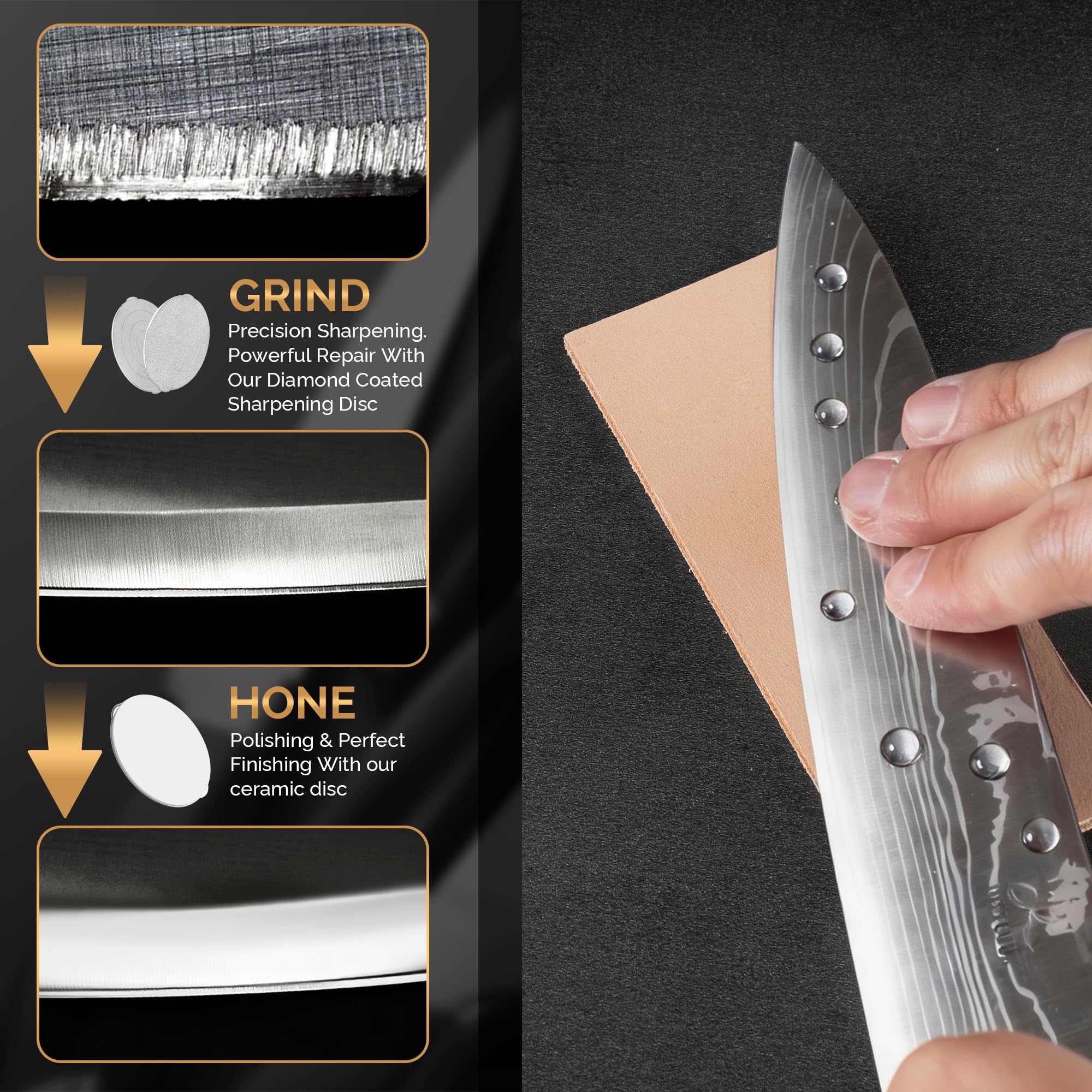 Affilacoltelli a Rullo, Pietra Affilacoltelli Professionale da Cucina, Rolling Knife Sharpener con 5 Pezzi Dischi di Ricambio per Affilacoltelli, Offre due Angoli di Affilatura di 15° e 20° （Nero）