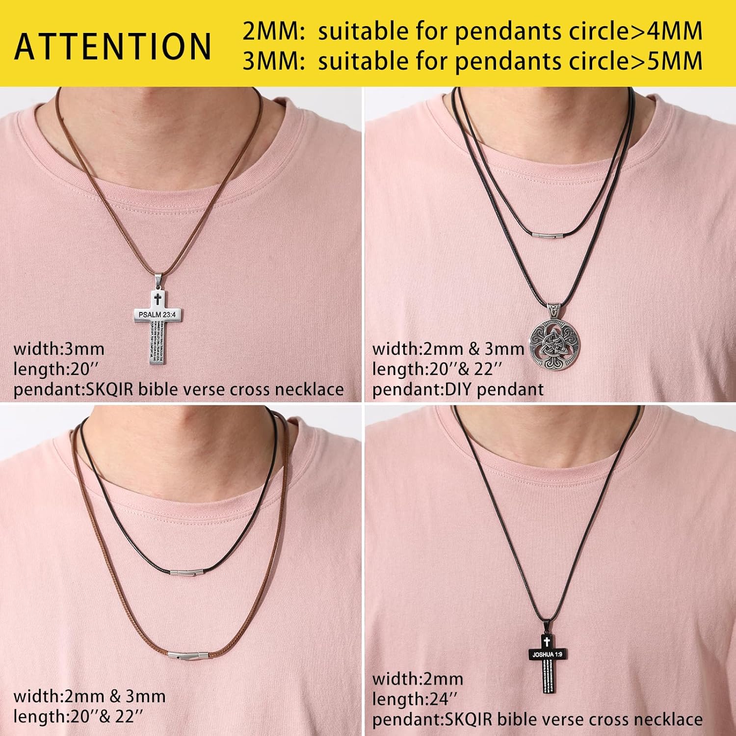 2mm 3mm Waterproof Braided Leather Cord Necklace with Durable Stainless Steel Snap Clasp Men Women Woven Wax Black/Brown String Rope Chain for DIY Pendant Length 16" 18" 20" 22" 24" 26" 28" 30" - Image 2