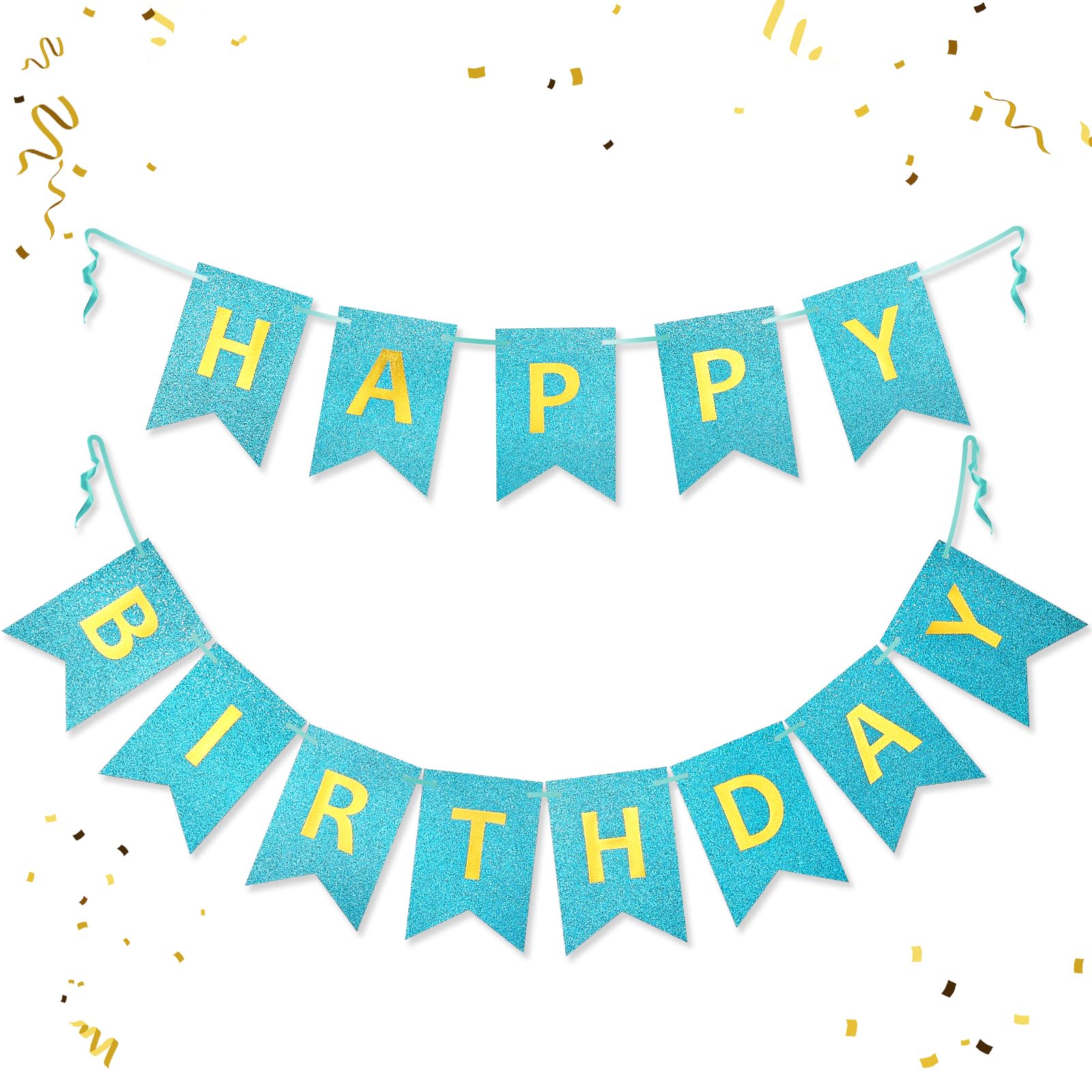 Light Blue Glitter Happy Birthday Banner Silver Happy Birthday Sign for Kids Boys Girls Silver Birthday Decorations Party Happy Birthday Sign for