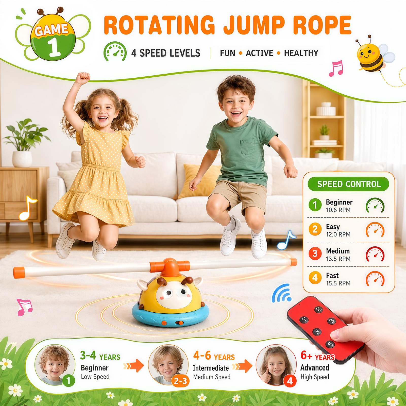 4 en 1 Jeux Exterieur Enfant Ouet Fusée, Corde À Sauter, Lancer D’Anneaux, Base-Ball, Jouet Exterieur Enfant avec Télécommande Jeux Extérieurs Enfants Cadeaux Garçons Filles 3 4 5 6 7 8 9 10 Ans